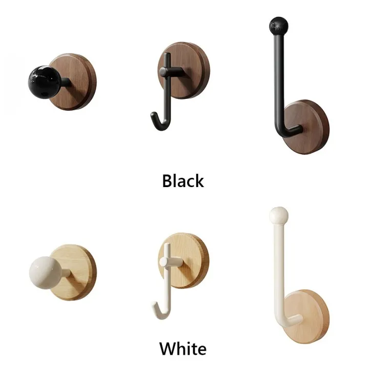 Northern%20Europe%20Wood%20Wall%20Mount%20Hook%20Self-adhesive%20Black%20White%20Wall-mounted%20Storage%20Hook%20Waterproof%20No%20Drill%20Towel%20Rack%20Ornament%20-%20Image%202