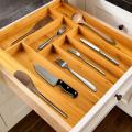 , drawer cutlery storage extension rack cutlery bamboo drawer, adjustable tray, wooden cutlery partition to store kitchenware. 