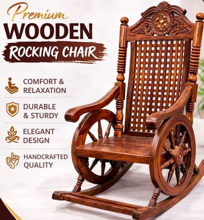 Hand Crafted Rocking Chair Premium Solid Wooden Handcrafted Classic Designed Rocking Chair | Daraz ...