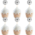 24Pcs Disco Ball Cupcake Toppers Happy Birthday Cake Topper Disco Ball Cake Picks Theme Cake Decor for Disco Theme Party. 