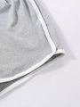 Girls Elastic Waist Contrast Binding Shorts-Light Grey. 