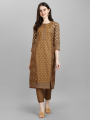 Cotton Blend Kurta Trouser For Women (Brown). 