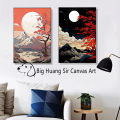 Arts, home decoration, pattern, crown, crane, ink, wind, Japanese nature, landscape, watercolor painting, poster, mountain grid, canvas painting, wall art. 