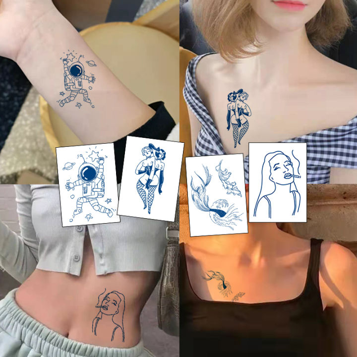 New style 【Daily Necessities For Anyone Store】Ink Lasting Waterproof Temporary Sticker Flower Totem Tattoos Sun Wing Body Art Tatoo Women Men GZX