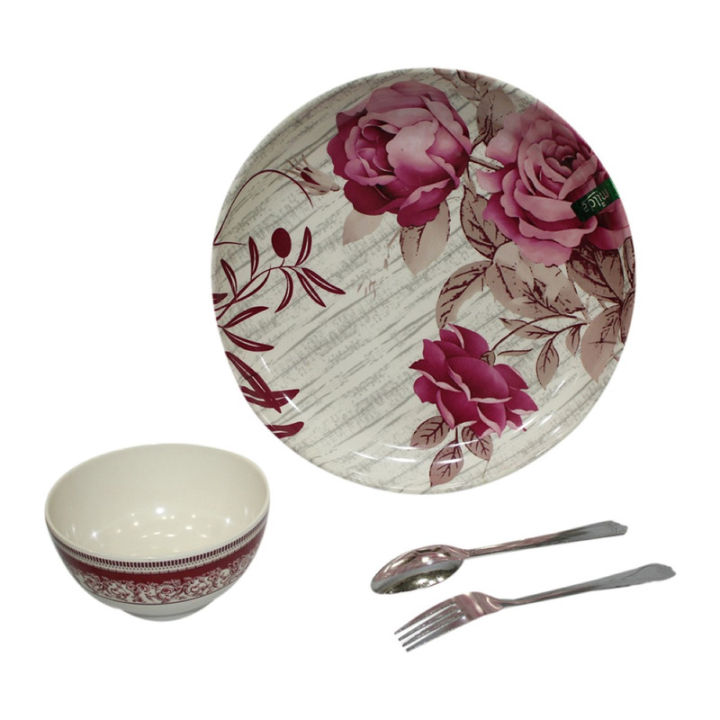 Plate - 11 " + Bowl - 4 " + Spoon + Fork ( Combo Of 6 Pieces Each )