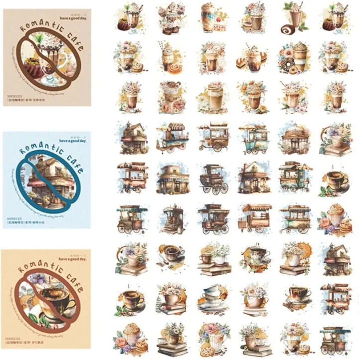 Vintage Supplies Kit PET Vintage Coffee Stickers 12*8.5cm Coffee Theme ...
