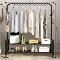 Coat hanger Rack hall Shelves With Heavy Duty Full Body Iron steel Hooks/ Double/ Single Pole Clothe Hanger Stand With Shoe Rack. 