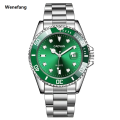 Wenefang 1pc Luxury Men Silver Stainless Steel Water Fashion Proof Automatic Luminous Bezel Mens Watches. 