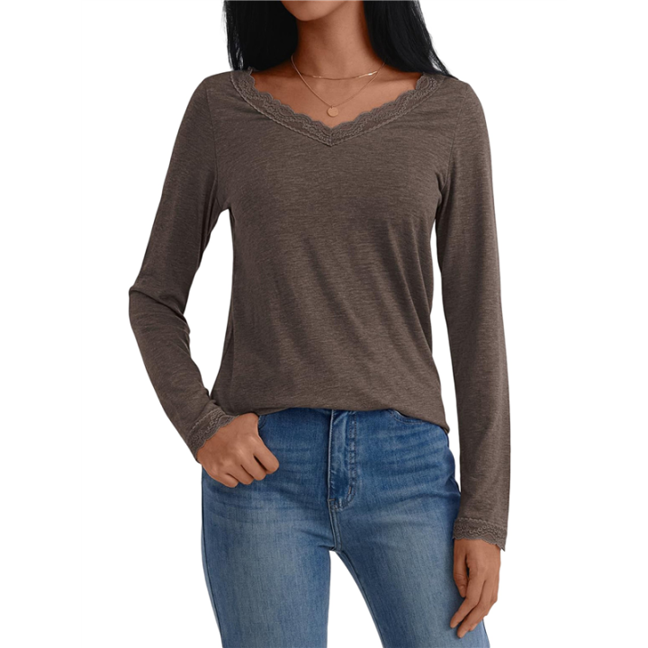 Zeagoo Woen's Long Sleeve Scoop Neck Shirts Casual Sli Fit Rib Knit Tops Suer Fall Basic - View #8