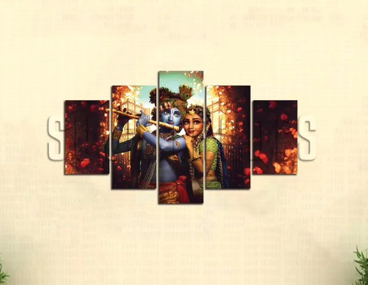 5%20Piece%20Panels%20Wall%20Hang%20Love%20Radha%20Krishna%2022x40%20Canvas%20Art%20Print%20With%20Wooden%20Frame%20by%20Suva%20Trades%20-%20Image%203