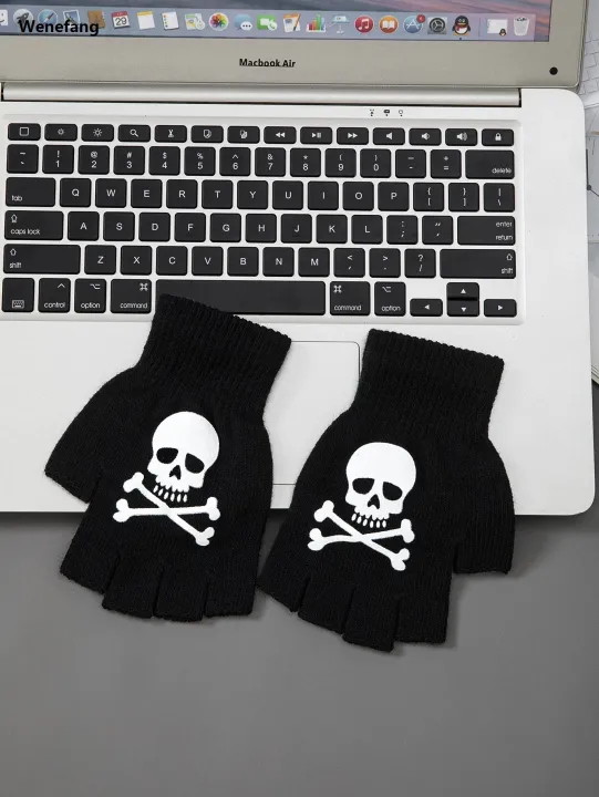 Wenefang%201pcs%20New%20Kids%20Halloween%20Skeleton%20Skull%20Half%20Finger%20Luminous%20Punk%20Gloves%20Winter%20Skull%20Fingerless%20Black%20Mitten%20-%20Image%204