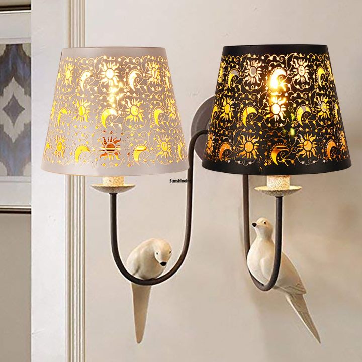 Openwork Style Floor Standing Living Room Drum Sun Moon Star Hollow Lampshade Metal Replacement Ethereon Lampshade Flower Lampshade Bedroom Heavy Duty Replacement Table Lamp Decorative Lampshade