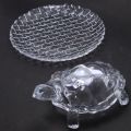 Big Size Good Luck Tortoise Turtle Statue, Crystal Glass Statue- White Clear With Plate. 