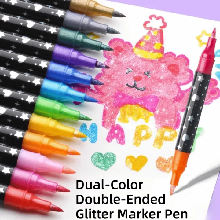 New%2024/48/72/96%20Colors%20Double-Ended%20Glitter%20Pens%20Colorful%20Quickly%20Dry%20Acrylic%20Marker%20Pen%20Soft%20Tip%20Glue-Like%20Ink%20Fluorescent%20Pen%20Drawing%20Painting%20-%20Image%203