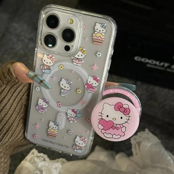 Cute%20Sanrio%20Hello%20Kitty%20Magnetic%20Bracket%20Magsafe%20Wireless%20Charge%20Phone%20Case%20For%20iPhone%2015%2014%2013%2012%2011%20Pro%20Max%20Clear%20Hard%20Cover%20-%20Image%203