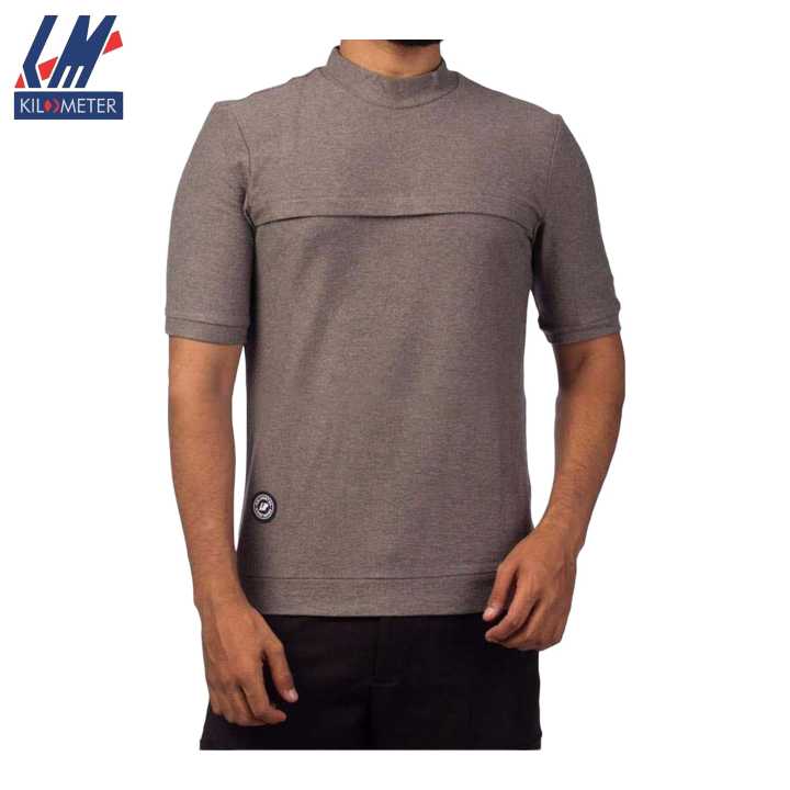 KILOMETER Solid Grey Causual  Cotton Half Sleeve T-Shirt For Men - 17F8010