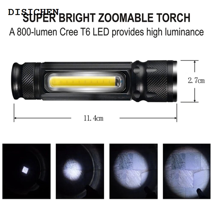DISICHEN Fashion High Power Led Flashlights Camping Rechargeable Flashlight Portable COB Outdoor Zoom Fishing Lighting Lights Strong Light