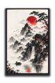 Japanese Mountain Landscape & Red Sun Wall Art | one Piece Frame. 