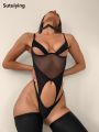 Sutuiying Luxury MIRABELLE Lingerie With Stocking Cut Out Bra Sensual Fancy Underwear 3-Piece Intimate See Through Mesh Outfits. 