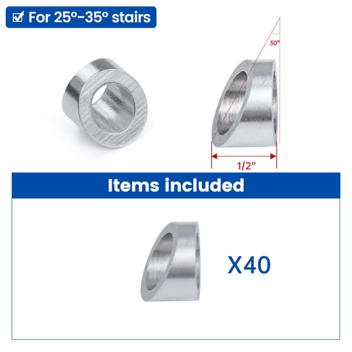 40%20Pack%203/8In%20Stainless%20Steel%20Cable%20Railing%20Kit%20Angle%20Beveled%20Washer%2025%2030%2035%20Degrees%20for%20Deck%20Stair%20Railing%20System%20-%20Image%203