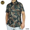 VIRJEANS (VJC850) Silk Stretchable Summer Shirt For Men - ( Leaf Print Silk Half Shirt ) Black Mix. 