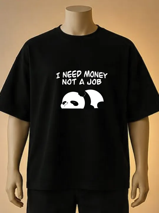 "I%20Need%20Money%20Not%20A%20Job"%20Lazy%20Panda%20T-Shirt-Cream,%20Maroon,%20Black%20-%20Image%203