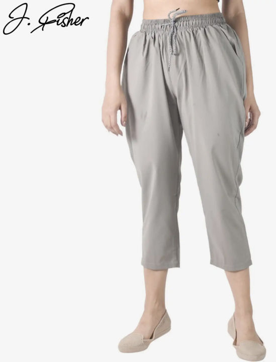 J.Fisher Stretchable 3/4 Quarter Pant For Women - Grey | Multisize | Fashion | Quarter Pants For Women