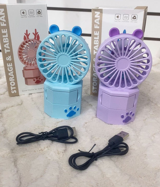 Cute Korean Design Mini Portable Fan with Storage