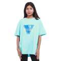 Sky Blue Cotton Round Neck Half Sleeves V Future Printed T-Shirt For Women. 