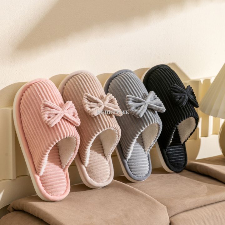 KEBETEMEFashion Women's Bow Slippers Fall/Winter Indoor Bedroom Floor Lightweight and Comfortable Soft Warm Slippers for Home