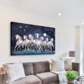 Single Panel Seven White Horse Force Running on Full Moon Night On River Splashing Out Water Matte Canvas Cotton Print | HQ | Great Significance in Vastu | XXS | Tightly Wrapped In Wooden Frame | Not stickers or No Forex Board. 