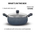 Hawkins Ceramic Nonstick Handi with Glass Lid, 3 Litre, Induction Biryani Pot, Granite Casserole (ICH30G). 