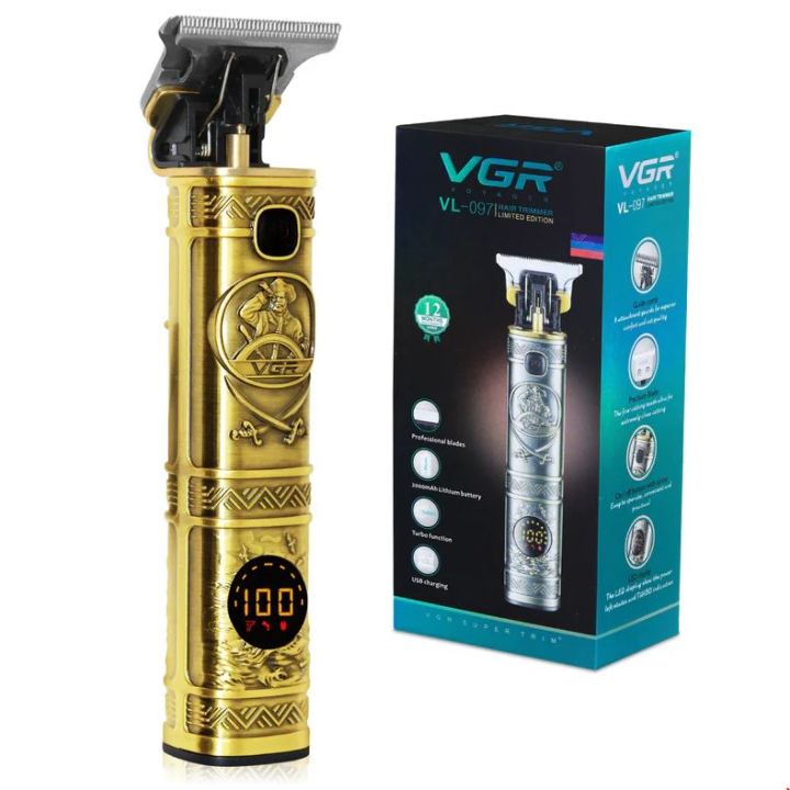 V-097 Professional Hair Trimmer for Men | Limited Edition Gold, Turbo Motor, LED Display - Baseonlineshopping