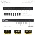 16 Port 1x16 1 in 16 Out HDMI Splitter Video Audio HD HDTV 3D DVD Project, Support 4Kx2K 3D Full HD 1080P with Adapter for HDTV/Blu-ray Player/Sky HD/PS3/PS4/STB. 
