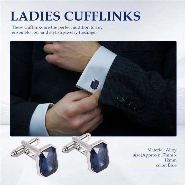 Kqueebee%201%20Pair%20Fashion%20Diamond%20Colorful%20Glass%20Cufflinks%20Cuff%20Links%20Womens%20Mens%20Dress%20Business%20Wedding%20Cufflinks%20Gift%20Present(Blue)%20-%20Image%204