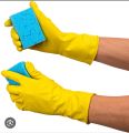 Yellow Rubber Dish Washing Gloves For  Kitchen Cleaning, Strong Work , Painting ,Gardening - Latex Waterproof Housework Use - 1 Pair. 