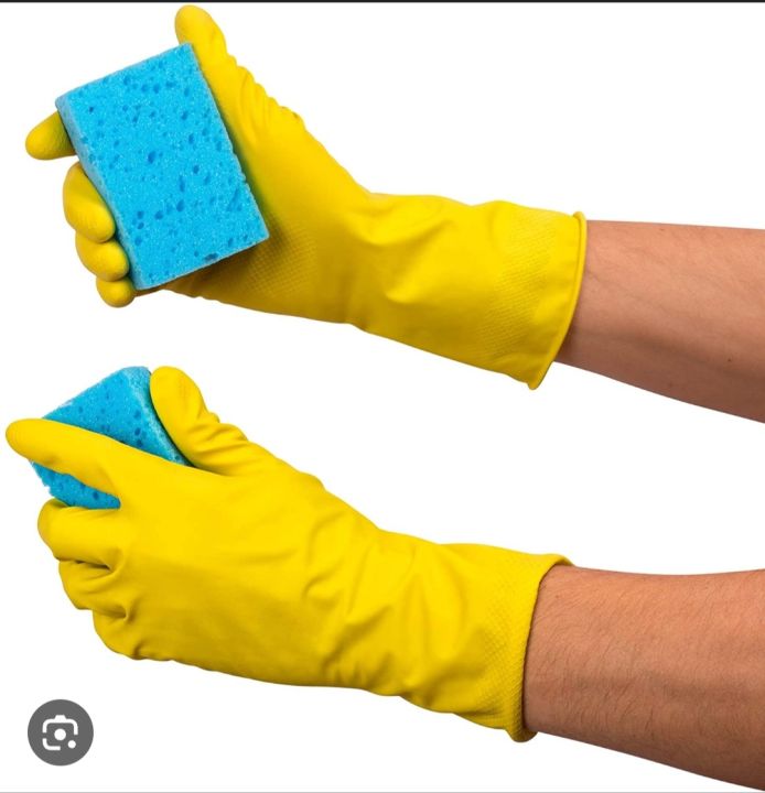 Yellow%20Rubber%20Dish%20Washing%20Gloves%20For%20%20Kitchen%20Cleaning,%20Strong%20Work%20,%20Painting%20,Gardening%20-%20Latex%20Waterproof%20Housework%20Use%20-%201%20Pair%20-%20Image%204