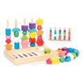 Educational Toys Geometric Color Shape Cognition Toys Interactive Montessori Stacks Blocks Puzzle Game Challenges DIY Wooden Beads Sequencing Toy Parent Child. 