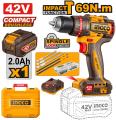INGCO 42V Max Compact Brushless  Cordless Impact Drill Machine  CIDLI426981. 