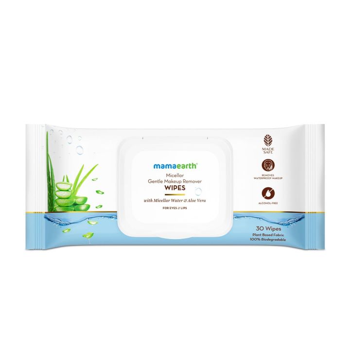 Mamaearth Micellar Gentle Makeup Remover Wipes - 30Nos|Gentle on Skin |Soothes Skin |Removes Waterproof Makeup For Eyes and Lips