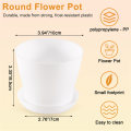 Plastic Plant Flower Pot With Tray Round White Upper 10cm. 