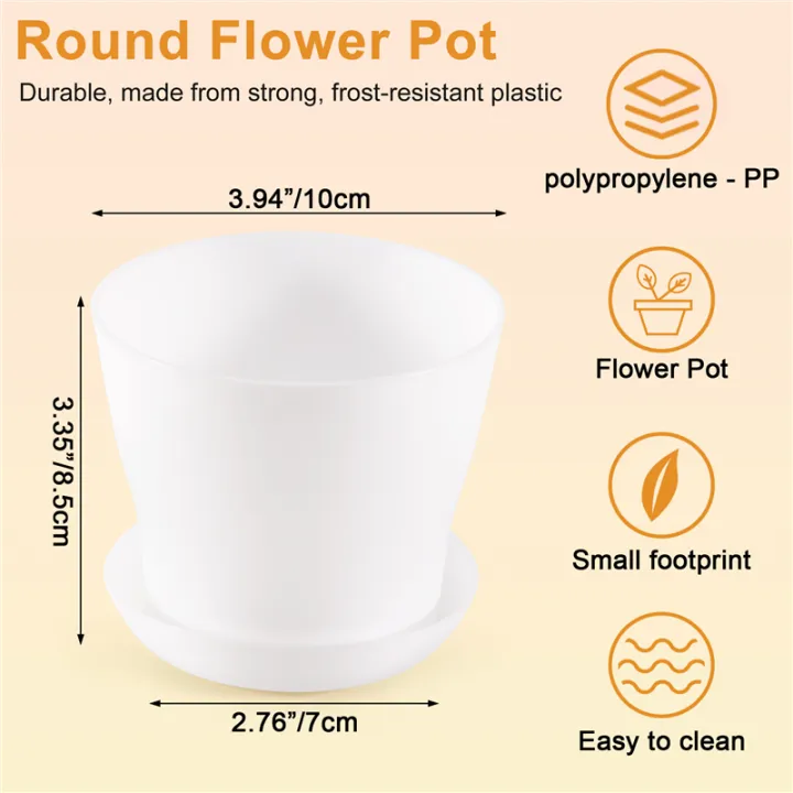 Plastic%20Plant%20Flower%20Pot%20With%20Tray%20Round%20White%20Upper%2010cm%20-%20Image%205