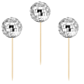 24Pcs Disco Ball Cupcake Toppers Happy Birthday Cake Topper Disco Ball Cake Picks Theme Cake Decor for Disco Theme Party. 
