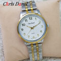 Chris Danel Luxury Men Casual Design Round Dial Quartz Stainless Steel Watch - Silver / Golden. 