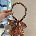 PTQ Retro Chain Headband Korean Style Satin Fabric Band Ribbon Braided Bow Knot Hoop Hair Accessories. 