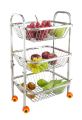 Stainless Steel 3 Layer Fruit & Vegetable Kitchen Trolley Basket Organizer With Wheels. 