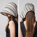 Fashion Ribbon Women Striped Fisherman Hat Solid Color Foldable Summer Sun Hat Wide Brim Breathable Bucket Hat Camping. 