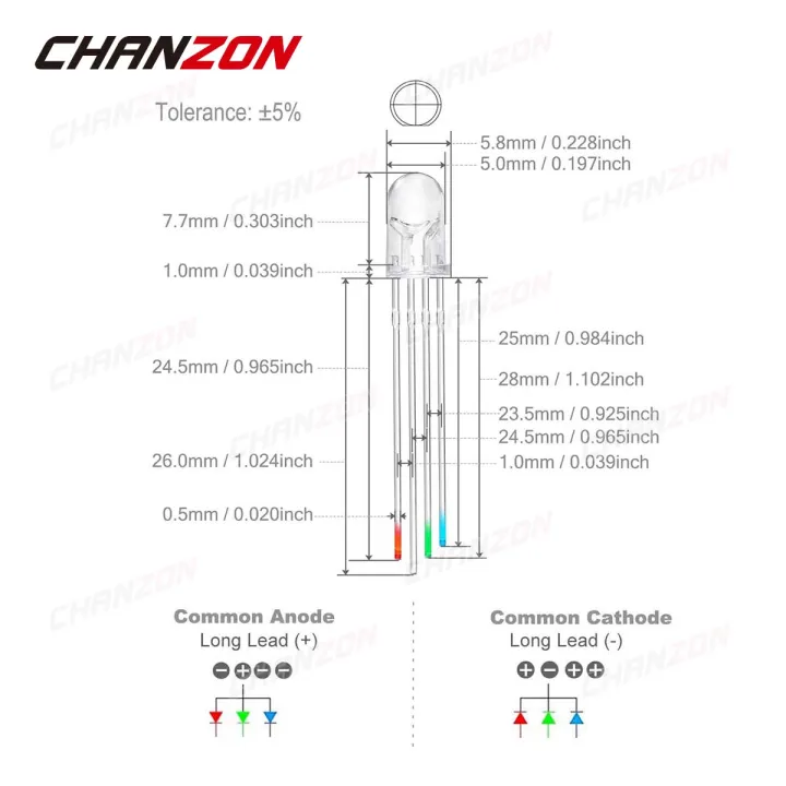 100%20Pcs%205mm%20Led%20Diode%20Rgb%20Light%20Emitting%204Pin%20Common%20Anode%20Cathode%20F5%202V%203V%20Tricolor%20Multicolor%20Clear%20Diffused%20Diy%20Lamp%20Bulb%20-%20Image%202