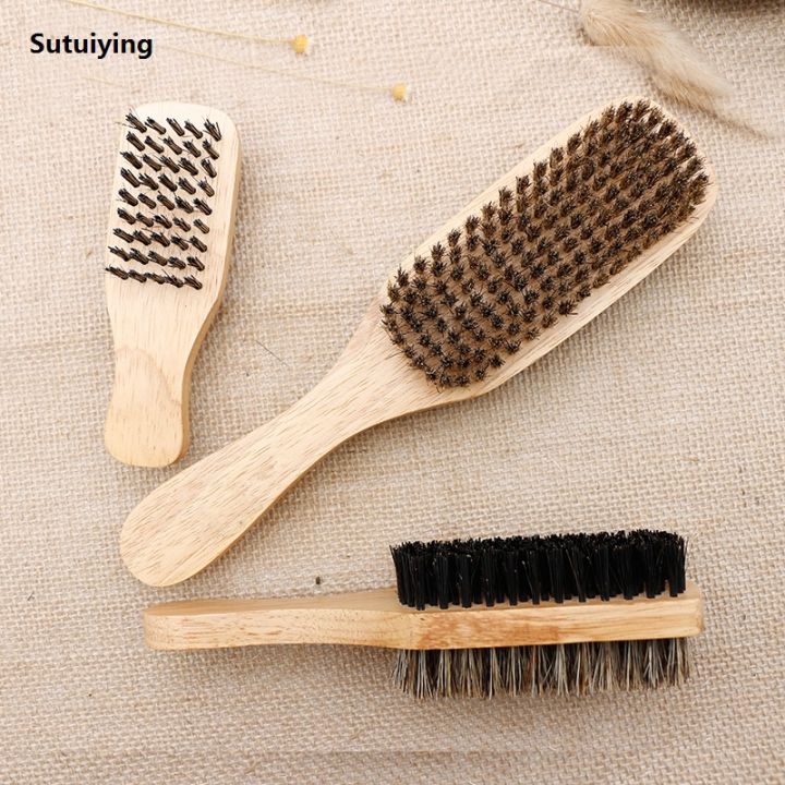 Sutuiying Men's Double-Sided Boar Bristle Beard Comb with Long Wooden Handle 【2025 Version】 Cleaning Brush Beauty Anti-Static Brush Natural Premium