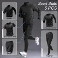 WeihonghunfeiFifty percent discount Sport 1-5 PCS Sets Workout Men's Quick Dry Jacket Suit Fitness Running Sets Sports Jogging Pants Workout Sportswear Track Suit. 